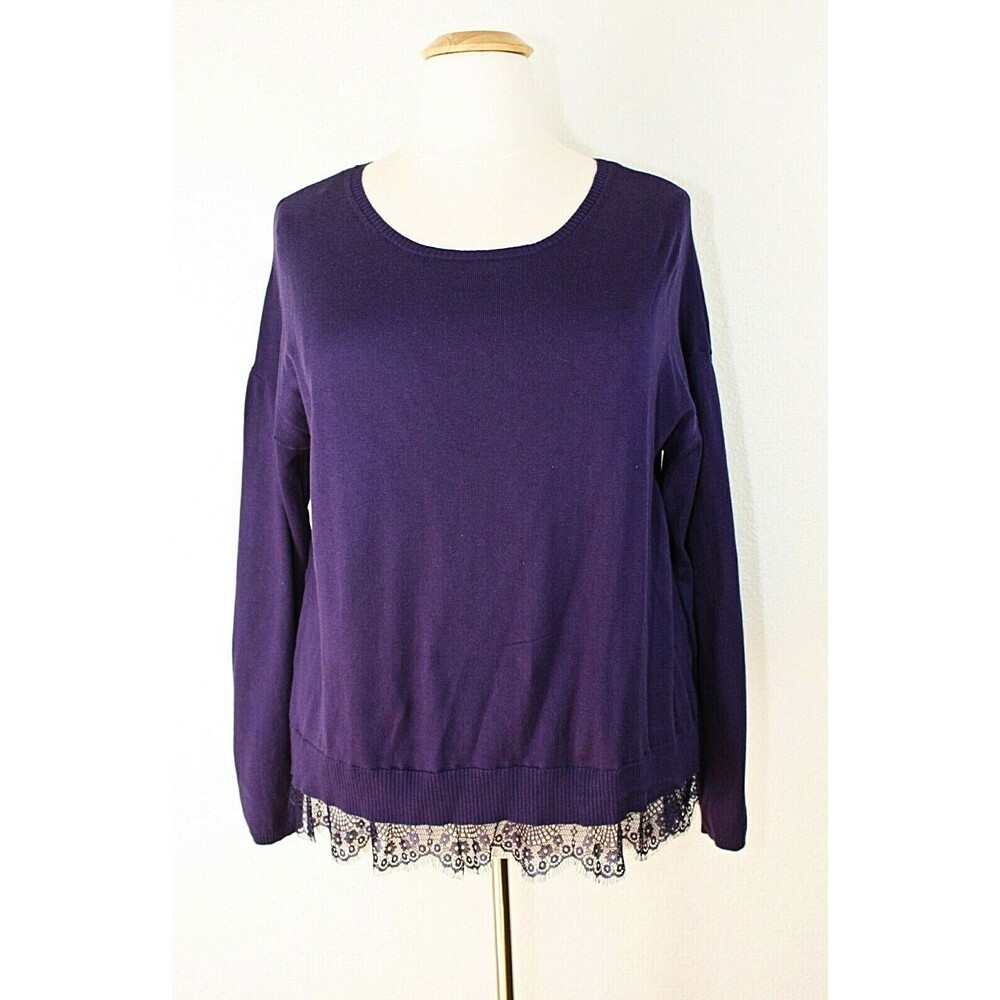 LANE BRYANT Knit Top Plus Sz. 22 / 24 Dark Ink Purple Lace LS Casual Party #03